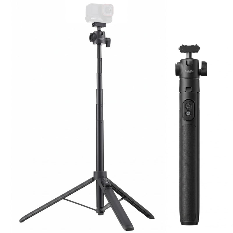 Ambitful Bluetooth Tripod Selfie Stick, Magnetic Mount for Insta360（IT07B | For Insta360 Ace Pro/X5/X4 ,2-in-1 13.3''-55.1'' selfie stick and tripod, Bluetooth remote 360 ball head, 1.5kg load IT07B