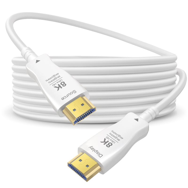 HDMI Cable 160FT 8K Fiber Optic - 48Gbps Ultra High Speed for Monitor, TV | 8K@60Hz 4K@240Hz, Thin White HDMI 2.1 Cable, Supports eARC, Dynamic HDR, HDCP 2.2/2.3, for PS5 Xbox Laptop Projector 160 Feet