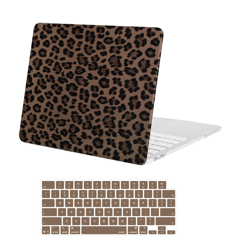 MOSISO Compatible with MacBook Neo Case 13 inch 2026 A3404 A18 Pro Chip | Fingerprints Resistant Cheetah Spots PU Leather Coated Protective Hard Shell Case & Keyboard Cover, Brown