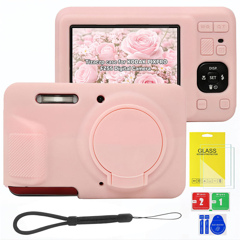 Case for Kodak PIXPRO FZ55 with Wrist Strap | Soft Silicone Protection case,Screen Protectors,Removable Lens Cover,Scratch-Resistant Slim Lightweight SmokedPink