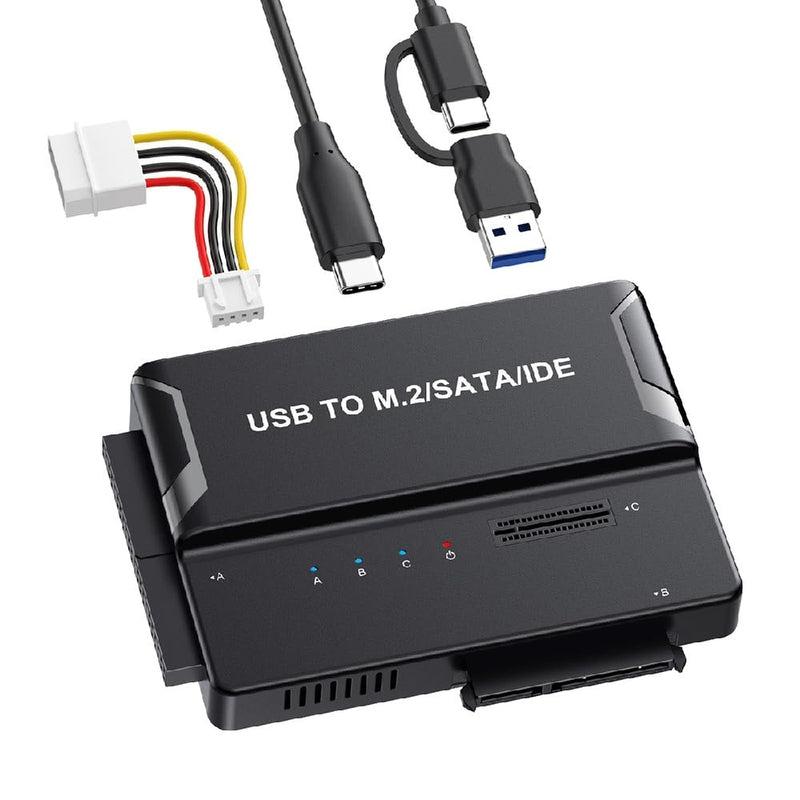 Cablecc USB3.0 USB-C to Dual M.2 NVME M-Key M.2/2.5 3.5 Inch SATA/40Pin IDE SSD External PCBA Case Enclosure Black 5Gbps SATA+NVME+IDE with cable