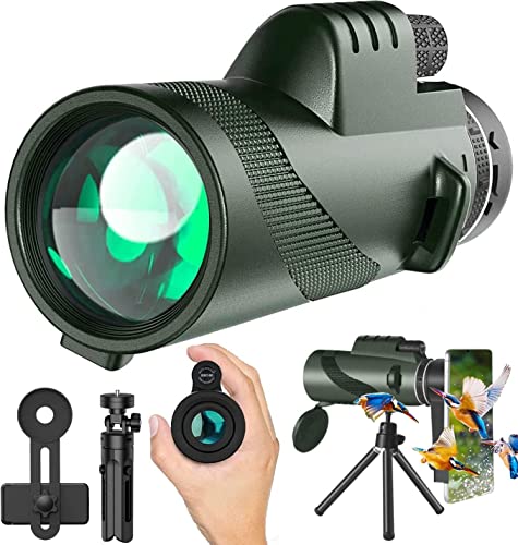 Monocular Telescope with Smartphone Adapter Tripod, Wide Field Monoculars for Adults with BAK4 Prism & FMC Lens, for Bird Watching Hiking Camping Wildlife-Green green