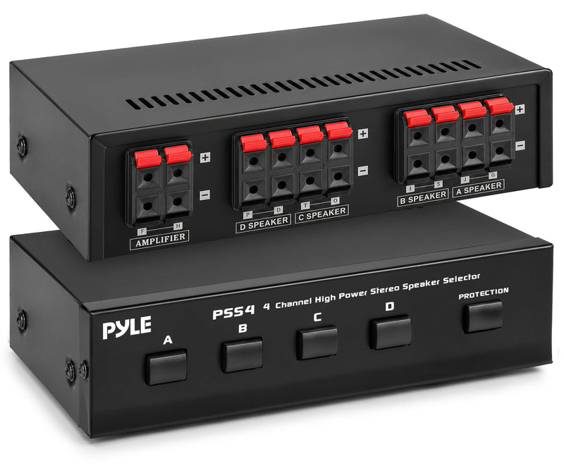 Pyle 4-Zone Speaker Selector Switch - A/B/C/D Switches for Multi-Channel High-Power Amp Installations - Sound Distribution Hub - Supports up to 4 Pairs of Switched Speakers - PSS4.2