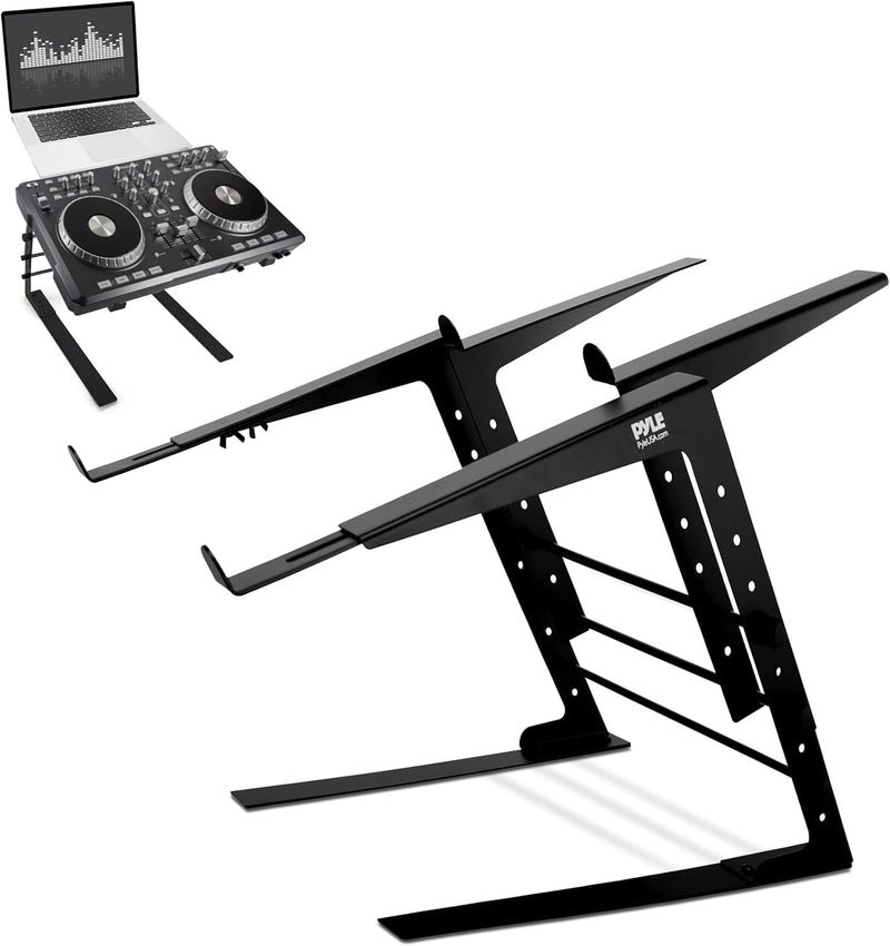 Pyle Portable Dual Laptop Stand - Universal Standing Table with Adjustable Height, Ergonomic Design and Anti-Slip Prongs for DJ Mixer, Sound Equipment, Workstation, Gaming and Home Use - PLPTS38