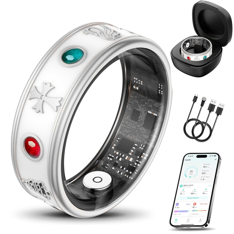 Smart Ring for Men, Fitness & Activity Tracker with Blood Pressure/Heart Rate Monitor, Sleep Tracker, Step Counter, IP68 Waterproof Ring for iOS & Android, Fast Charge, No Subscription (Silver,Size9) Silver 9