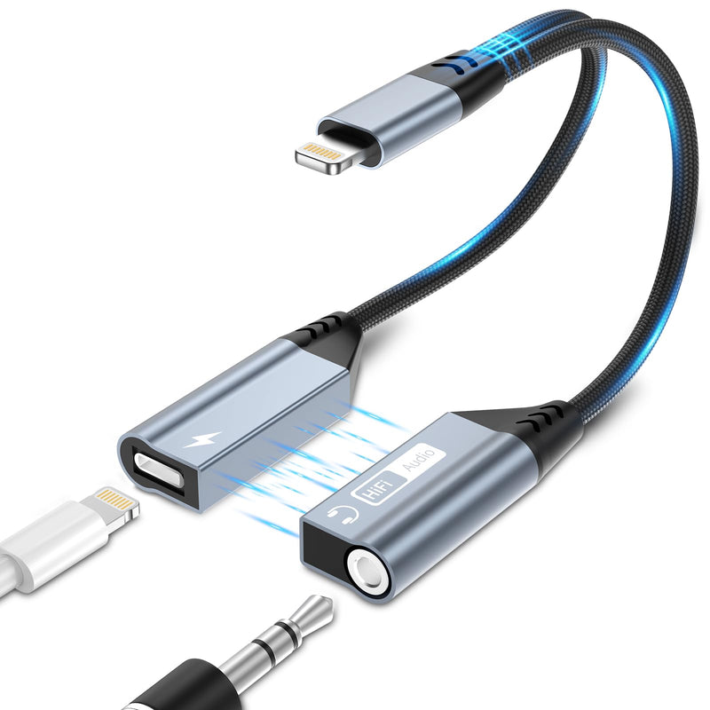 Magnetic Lightning to 3.5mm Headphone Jack Adapter,[Apple MFi Certified] 2 in 1 iPhone Headphone Adapter Aux Audio and Charger Adapter,iPad Headphone Adapter Charging Cable Splitter for iPhone 14 13 Blue