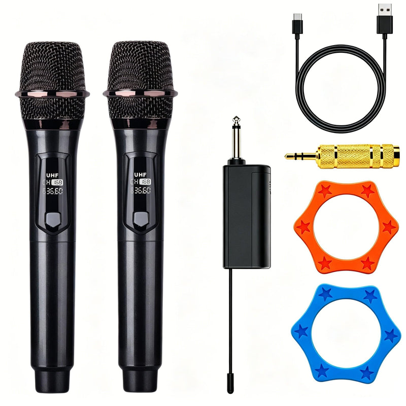 UHF Wireless Karaoke Microphone, Handheld Mics System,200 Feet | UHF stable signal, 2 rechargeable mics, plug & play receiver, 1/4" & 3.5mm output, for karaoke singing speech wedding party