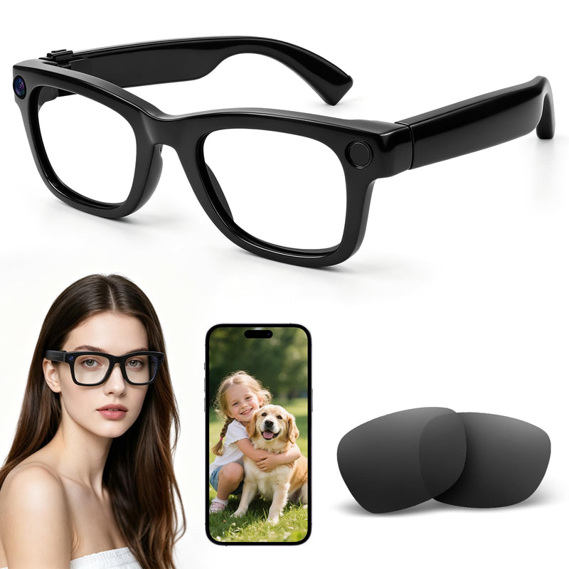 AI Smart Glasses with 4K Camera: Hands-Free POV Recording & Translation | ChatGPT-powered glasses with 8MP camera, realtime voice translation, open-ear audio & interchangeable lenses for smart travel