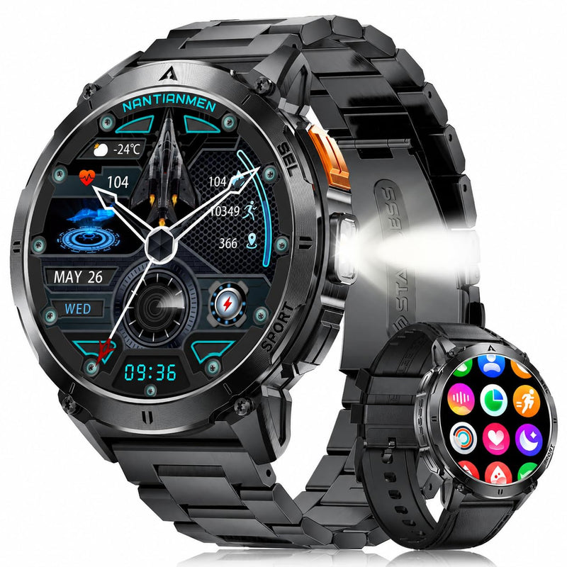 LIGE Military Smart Watches for Men, Smartwatch with 730mAh/1.62" AMOLED Screen/Flashlight/Heart Rate/Sleep/Calling/110+ Sports Mode, Rugged Men's Fitness Tracker Watch for Android iOS,Black black