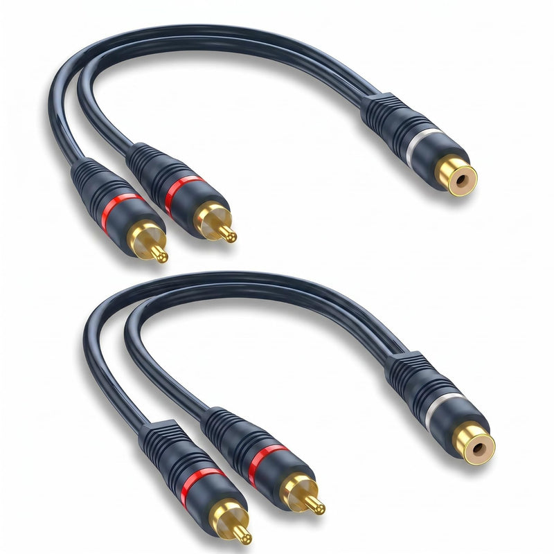 2 Pack RCA Y Splitter 1 Female to 2 Male Audio Cable, RCA Y Adapter Extension Cord for Subwoofer, Speaker & Home Theater, Car Audio