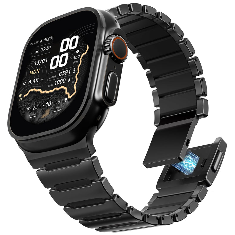 Grade 5 Titanium Silicone Band for Apple Watch Ultra 3/2/1 49mm | for iWatch Series 11 10 9 8 7 6 5 4 SE 46mm 45mm 44mm 42mm, Luxury Magnetic Link Band for Men Women, Dual-Layer, Comfort Fit Black