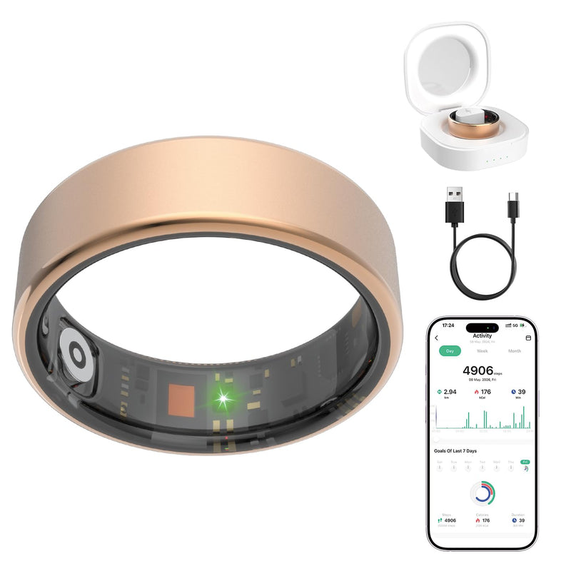 Smart Health Ring for Men and Women, IP68 Waterproof,Compatible with iOS&Android, Fitness Tracker with Heart Rate, Sleep Monitoring&Featuring Stress, Step Counting,No Subscription Rose Gold 8