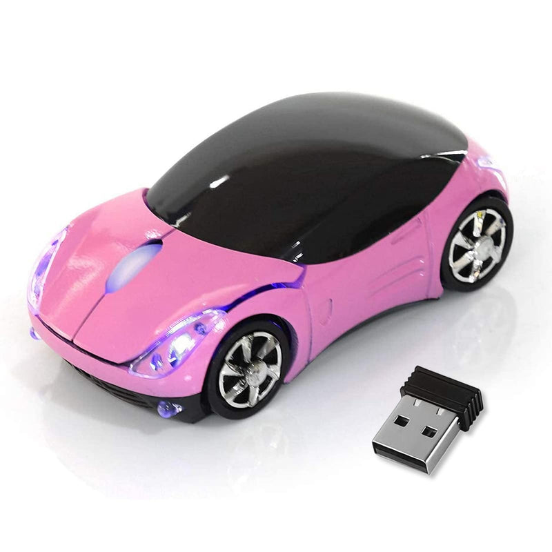 Cute Wireless Mouse 2.4G USB, Portable Mini Car Mouse with Receiver, 1600 DPI Adjustable Silent Click Optical Mice, Ergonomic Computer Mouse for Laptop, PC, Mac, Tablet, Travel & Office (Pink) Pink