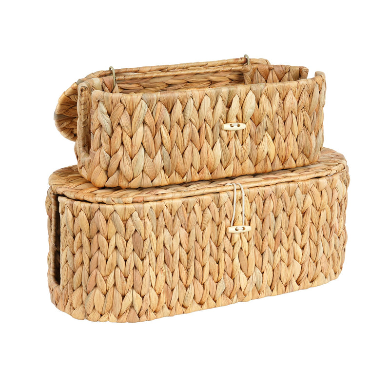 Set of 2 Cable Management Box, Handwoven Cord Hider Box with 3 Open Slots | Cable Organizer Box with Lockable Lid, Cord Storage Box to Hide Power Strip, Router, USB Hub, TV Wires for Home, Office Water Hyacinth