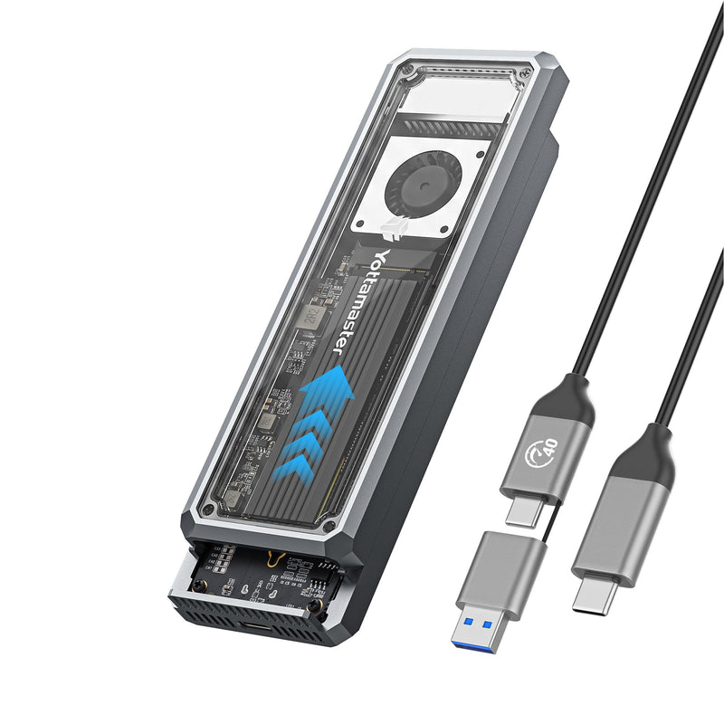 Yottamaster M.2 NVMe SSD Enclosure 40Gbps, for Thunderbolt 4/USB4 Interface | Features Active Cooling Fan, Aluminum, And Crystal Case Supports 2280 SSDs Up To 8TB For Gaming & Video Editing transparent