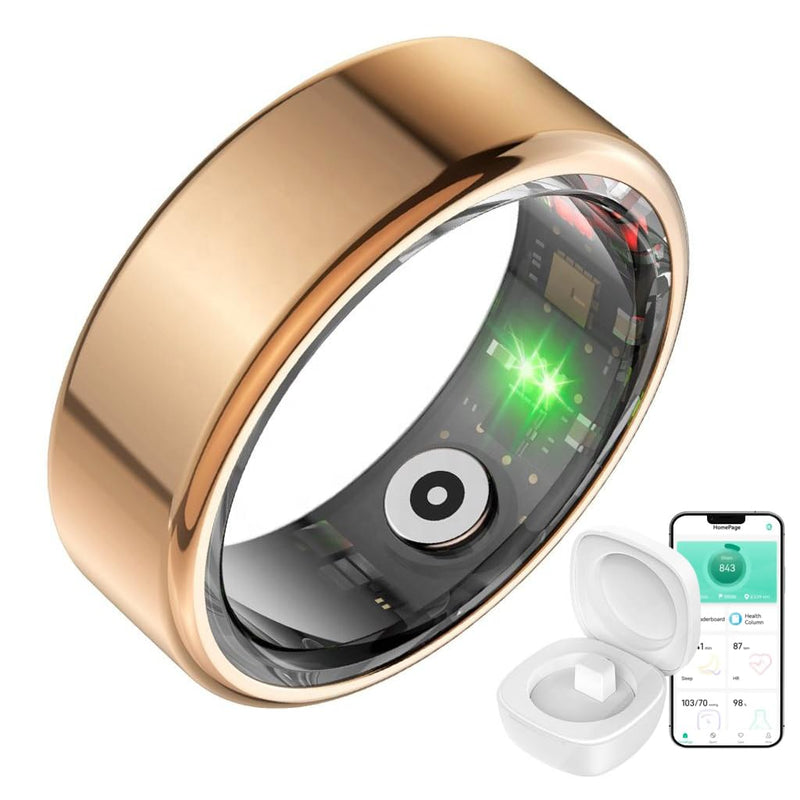 Smart Ring Fitness & Health Tracker, Sleep, Stress & Activity Monitoring | IP68 Waterproof iOS & Android Compatible Daily Tracking Unisex for Women Men (Gold, Size 8)