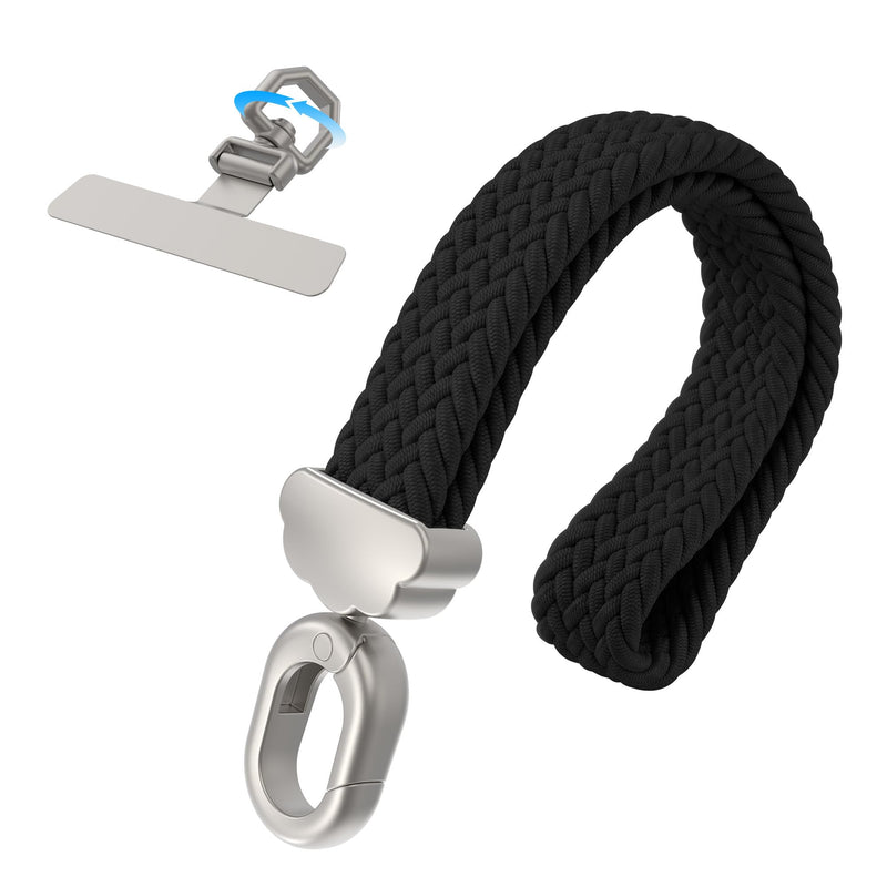 Stretchy Phone Wrist Strap, with 360° Rotatable Metal Tab | Elastic Anti-Theft Phone Lanyard Keychain with Soft Cloud Clasp for All Smartphones Black