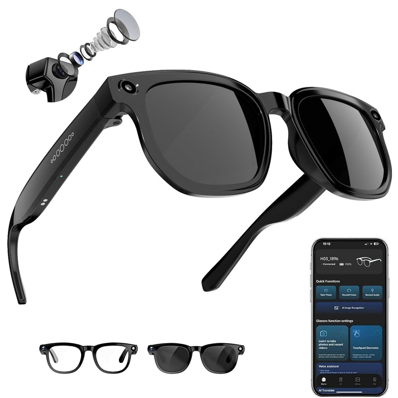 AI Smart Glasses Camera 8MP 1080P Recording Translation Open-Ear Bluetooth | 8MP Camera records 1080P POV video hands-free. Capture travel, vlogs & daily life from your first-person view.