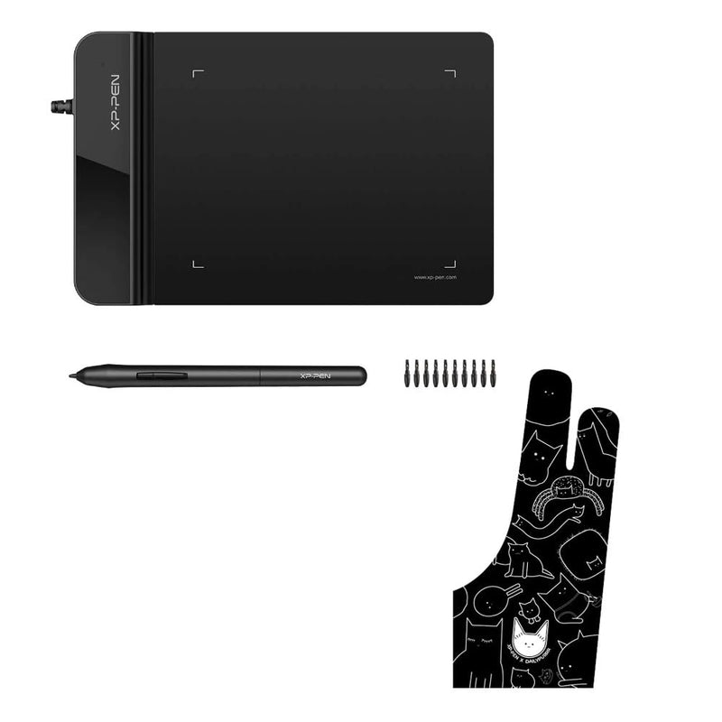 Drawing Tablet XPPen G430S OSU, Graphic Drawing Tablet & XPPen Digital Drawing Glove - Two-Finger Artist Glove with Cute Cat Print