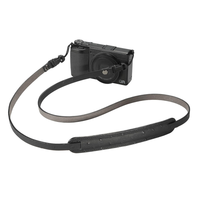 Quick Release Leather Camera Neck and Shoulder Strap | Genuine leather neck and shoulder strap with lightweight comfort and quick-release ends for compact cameras Ostrich Black