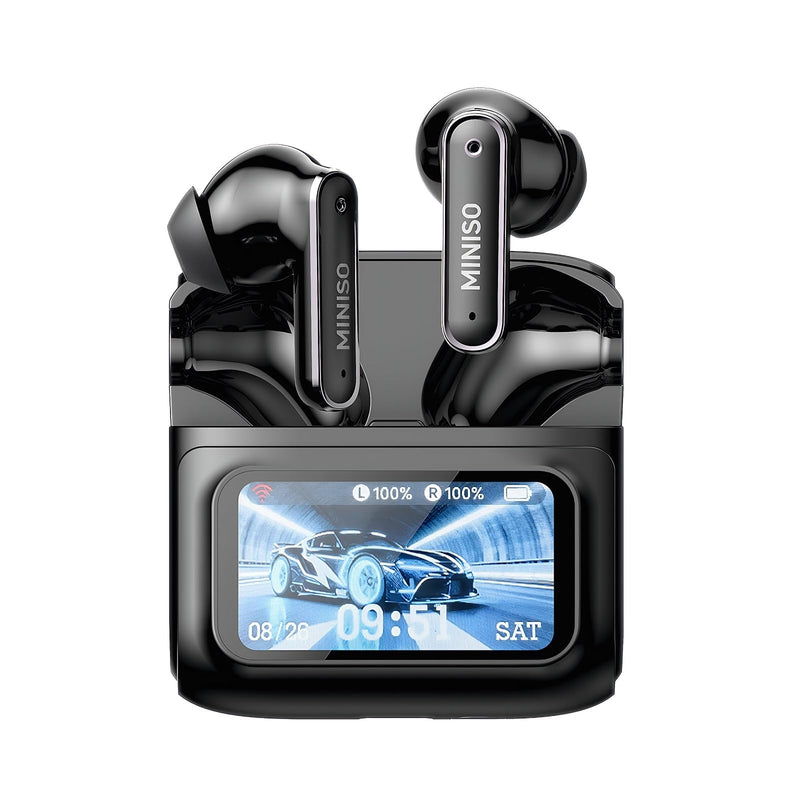 MINISO MS128 ANC Bluetooth 6.0 in-Ear Earbuds Touch Screen Charging Case | Adaptive Noise Cancellation HD Call Mic, IPX5 Sweatproof, 24H Long Playtime Ergonomic Fit for Commute Travel Sports Daily Use Black
