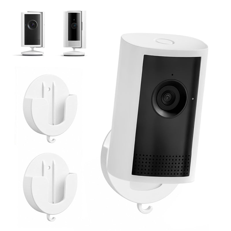 No Drill Camera Mount for Ring Indoor Cam Plus 2K and Ring Indoor Cam, 2 Pack No-Damage Adhesive Wall Mount with Optional Reinforcement Screws, Perfect for Apartments & Home Rentals, White