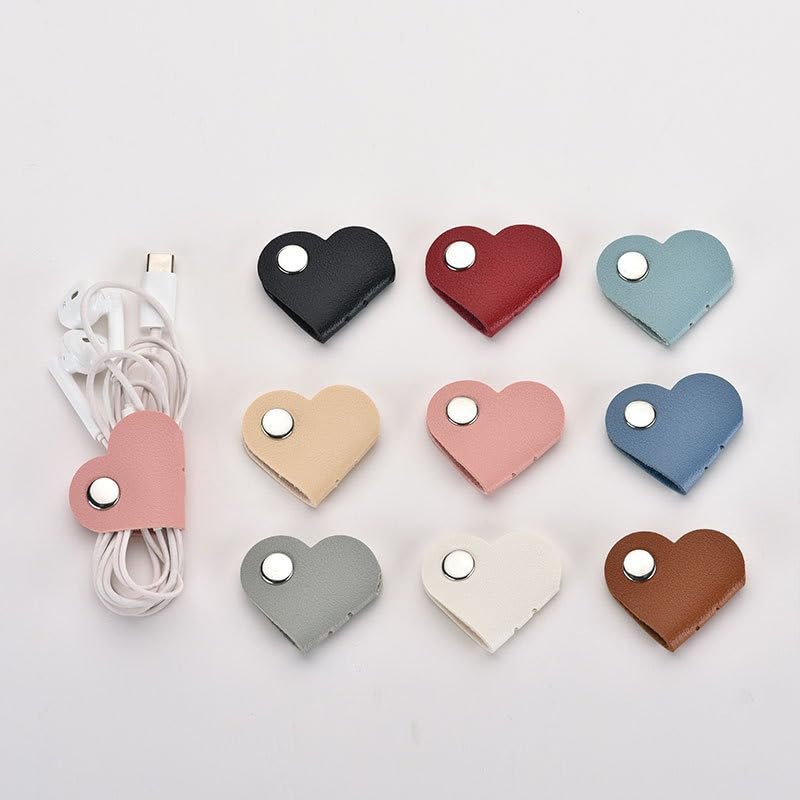 5 PCS Heart-Shaped Cord Organizer - Cable Management Ties for Earphones and Charger Cables - Tangle-Free Wire Winder for Travel and Home