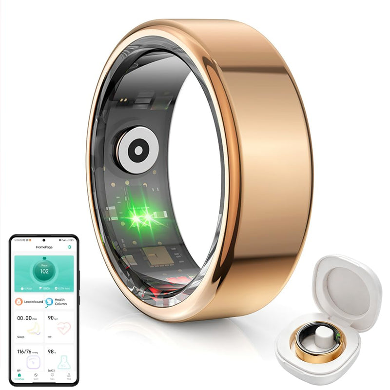 Smart Ring Fitness Tracker, Sleep & Health Monitoring Ring with Heart Rate Blood Oxygen, IP68 Waterproof Activity Tracker for Men Women Android iOS - No Subscription