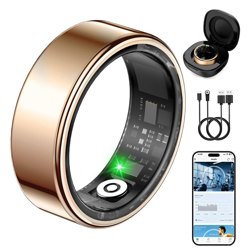 TERRALAB 2.0 Smart Ring,iOS & Android Compatible,IP68 Waterproof,Sports/Stress/Blood Oxygen/Heart Rate/Sleep Health Monitoring for Women&Men, with a Charging Case,No Subscription Fee Rose Gold 7