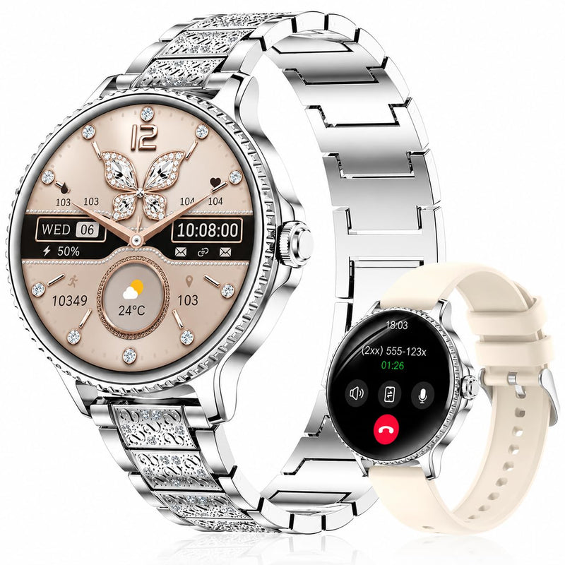 Efolen Smart Watch for Women,(Answer/Make Calls),1.27" Smartwatch Fitness Tracker, Heart Rate,Sleep & Blood Oxygen Monitor, 120+ Sports Modes,IP68 Waterproof, Android & iPhone,2 Bands,Silver Silver