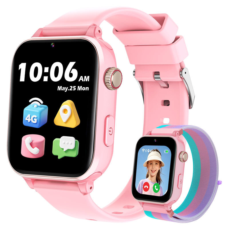 Kids Smart Watch 4G with GPS Tracker for Boys Girls, Smartwatch for Kids Vioce Video Call SOS for Children 4-12 Bithday Gift Pink