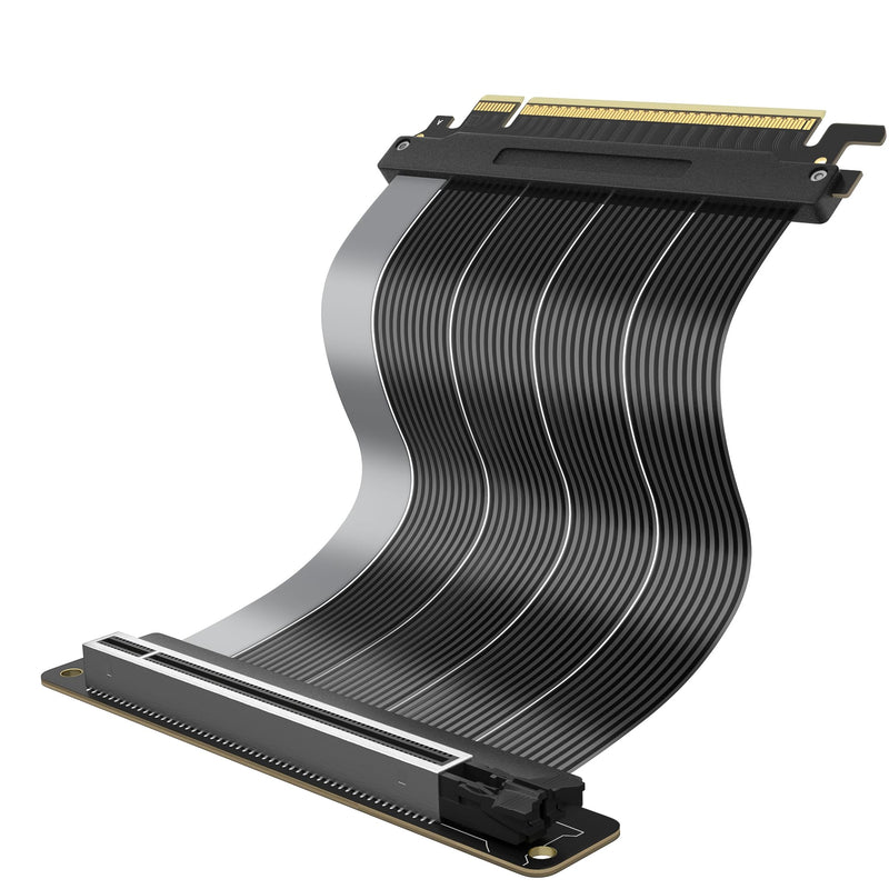 PCIe 5.0 Riser Cable Gen5 x16, 20cm GPU Extension for RTX 5090/5080 | Unleash 128GB/s bandwidth with zero lag. Shielded 6-layer PCB stops EMI blackouts, while 180° flexible TPE fits mid-towers.