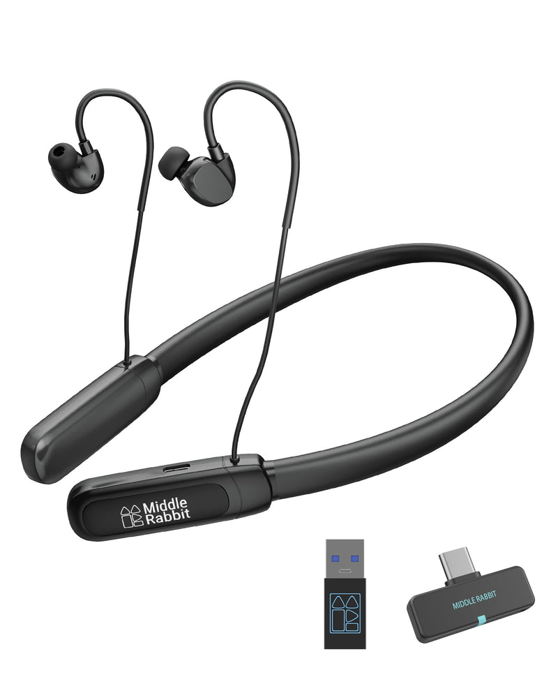 Middle Rabbit Rampage 2 Wireless Gaming Earbuds for PS5 PC, 2.4GHz Dongle | 20ms Low Latency; Bluetooth Neckband Headphones; Mic; 32H Playtime; PS4 Switch Steam Deck Laptop Black