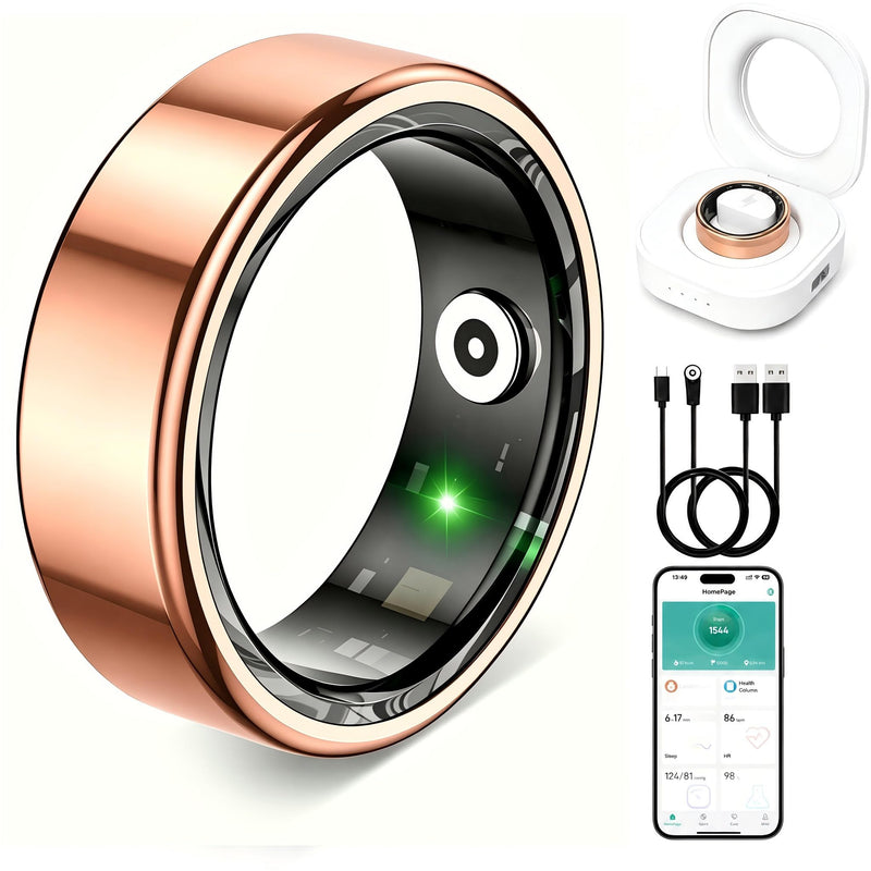 Smart Ring for Women & Men, Health and Sleep Tracker Ring with Heart Rate, Blood Oxygen,Blood Pressure, Waterproof Fitness Ring, Free APP for iOS Android Gold 10
