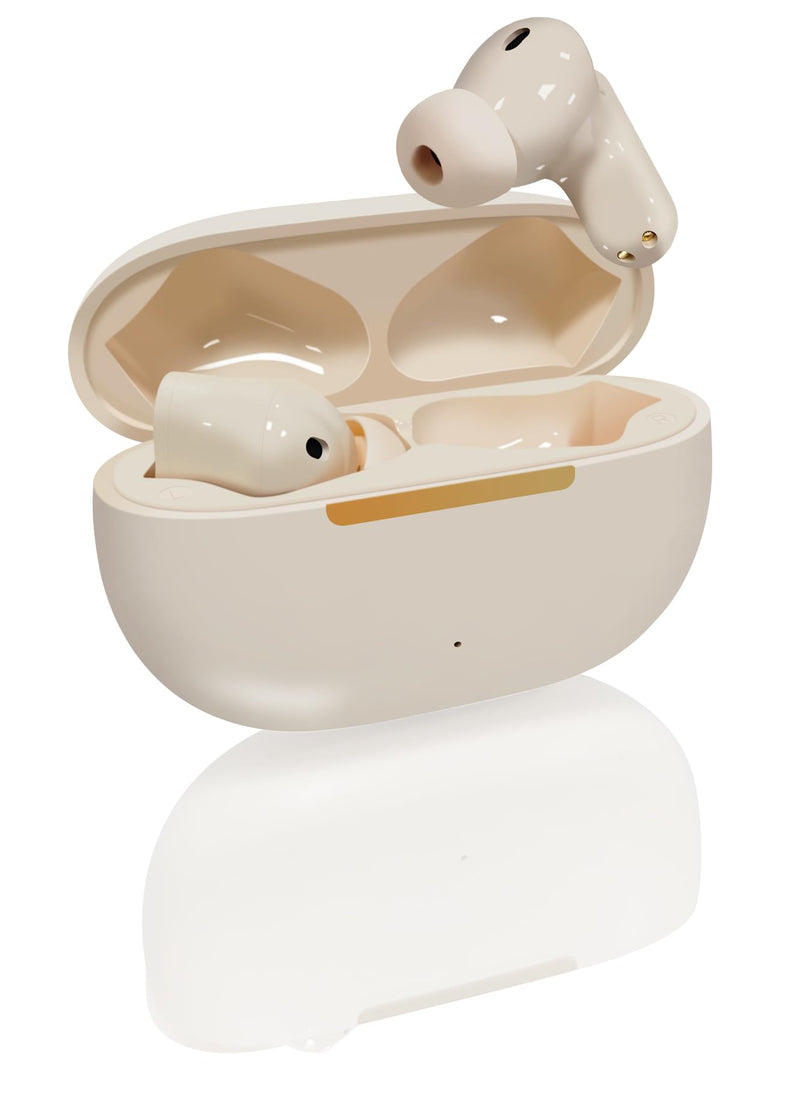 TINGER in-Ear ANC Wireless Earbuds, 35dB Active Noise Canceling Bluetooth Headphones, 24H Playtime Hi-Fi Bass Earphones with IPX4 Waterproof, Built-in Mic for Travel Workout Beige