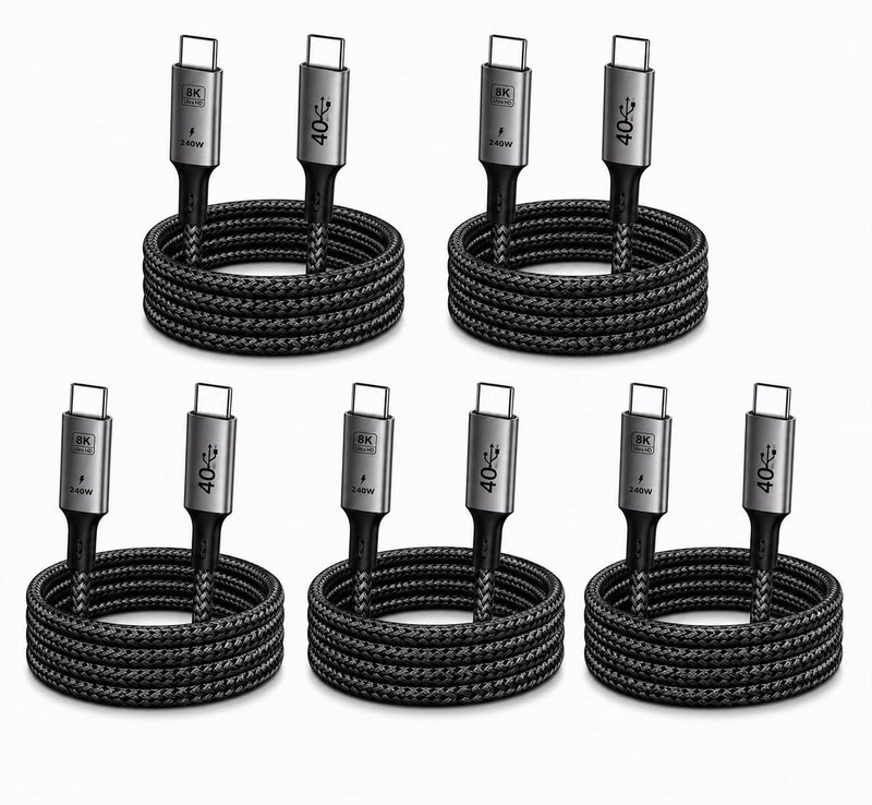 BRENDAZ USB4 USB C to USB C Cable, 240W, USB 4.0, 40Gbps Data Sync, 8K Video [USB-IF Certified] Fast Charging, Compatible with Thunderbolt 4, 3, MacBook, iPhone 17,16, SSD, USB C Monitors, Pack of 5