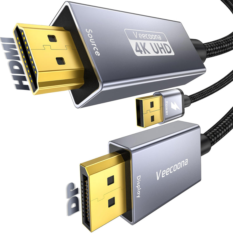 Active HDMI to DisplayPort Cable Uni-Directional 6FT (4K@60Hz/1080P@120Hz) | HDMI Source to DP Monitor Adapter Display Port Cord Compatible with Laptop, AMD, NVIDIA, PS5, Xbox and More 6 FT