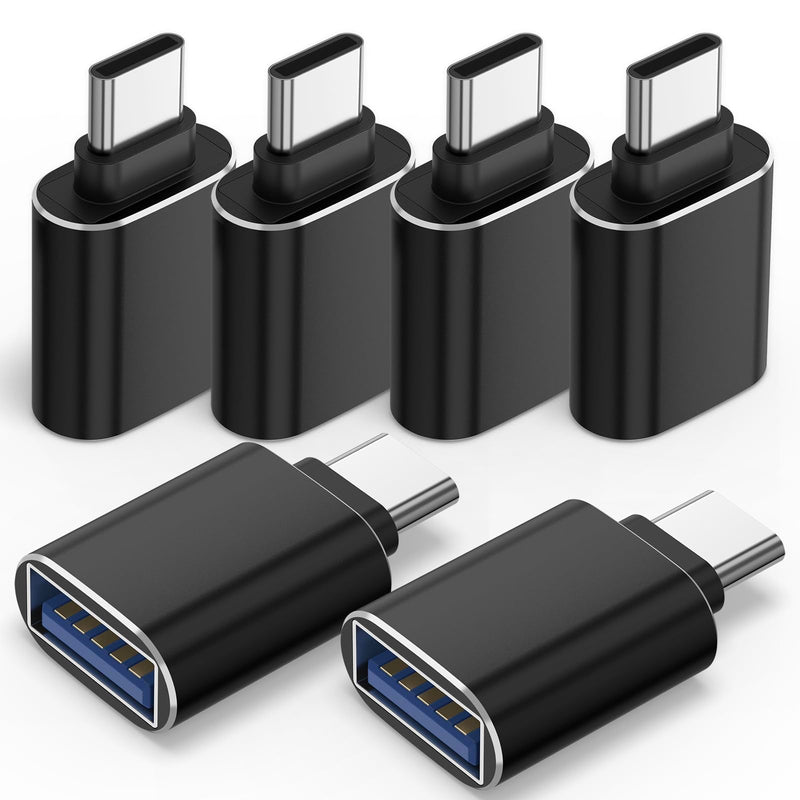 6 Pack USB C to USB Adapter, USB Type C Male to USB A 3.0 Female OTG Adapter for iPhone 17 16 15 Pro Max, MacBook Pro, Flash Thumb Drive, iPad, Samsung Galaxy, XPS and More Type C Device (Black) Black