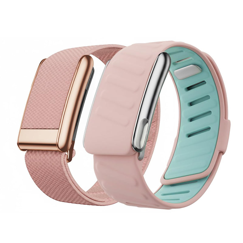 A set of One Rose Golden Accessories Superknit Bands and One Silver Accessories Silicone Band Compatible with WHOOP 5.0, Soft Adjustable Replacement Wristband Strap for with WHOOP 5.0 (Includes 1pcs One Peak + 1pcs MG) 2-Pink