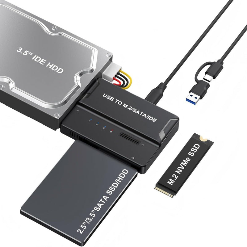 chenyang 3 in 1 USB A/C to M.2 NVMe/IDE/SATA Hard Drive Docking Station for M.2 NVMe SSD, 3.5" IDE and 2.5/3.5" SATA SSD/HDD(Note: Requires a DC 12V/2A Power Supply (not Included) without Power Supply