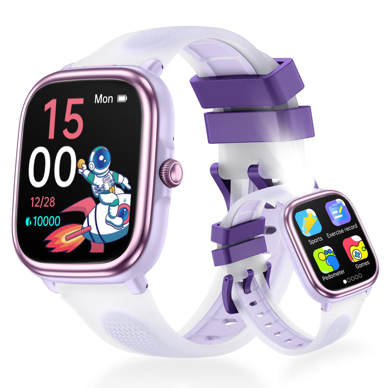 Kids Smart Watch for Boys Girls Ages 5-14, NO Phone/APP Needed | LED Flashlight, Games, Heart Rat, Sleep Monitor, Multiple Sports Modes, IP68 Waterproof, Steps Tracker Fitness Watch 1.83" Purple