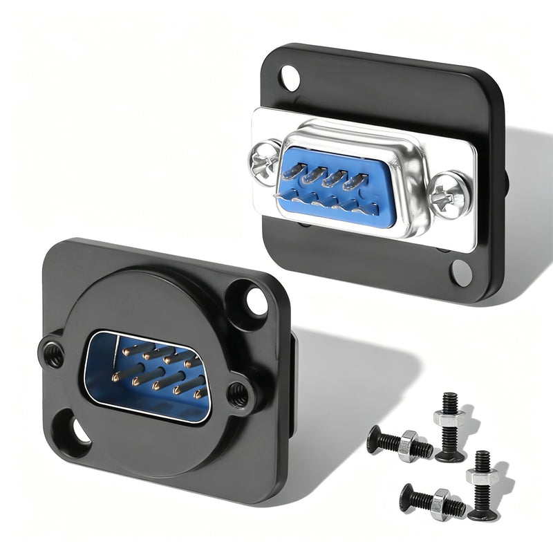 QIANRENON DB9 Panel Mount Solder Connector Serial Plug RS232 DB9 Male Bulkhead Mount Soldering Adapter D-SUB 9Pin Module Locking Screw Hole, for RS232/RS485/RS422 Serial Port COM, 2Pcs