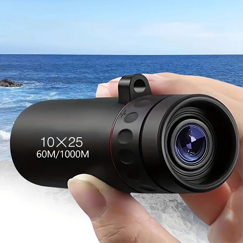 10X25 High Magnification Monocular Telescope - Durable Rubber Lightweight Design, Fixed Focus, Ergonomic Grip - Suitable for Hiking, Camping, Birdwatching, Hunting, Fishing (Black)