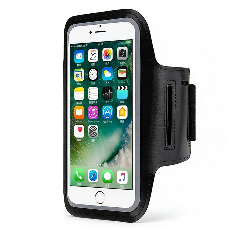 Running Phone Armband Stretchable Sports Arm Band Touchscreen Cover Key Pocket Reflective Strip for Gym Jogging Hiking Men Women(Black) Black