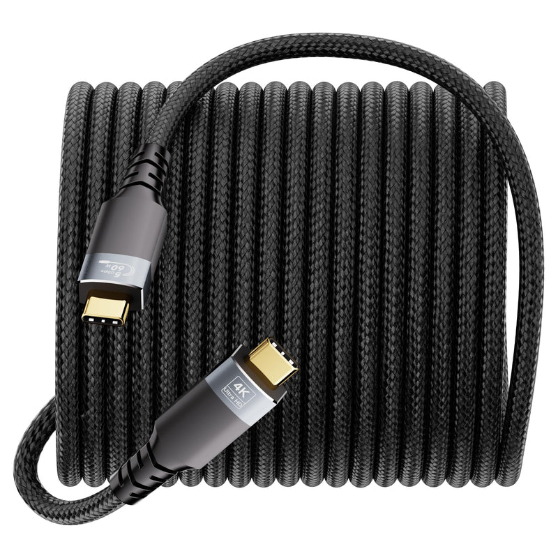 33ft Long USBC Cable,5Gbps Data Transfer,60W Fast Charging,4K@60Hz Video Output,Black Nylon Braided USB C Cable with Gold-Plated Connectors,Compatible with Laptop,Monitor, Docking Station, 10