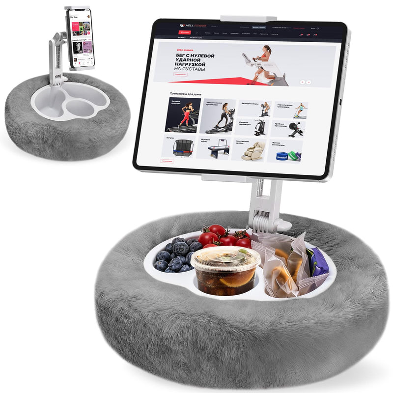 Tablet Pillow Stand, 360° Rotating Kindle Holder for Bed and Sofa Use | Hands-Free iPad Holder with Integrated 3-Compartment Tray, Phone Holder Featuring Washable Plush Cover, Fits 4.7-13" Devices