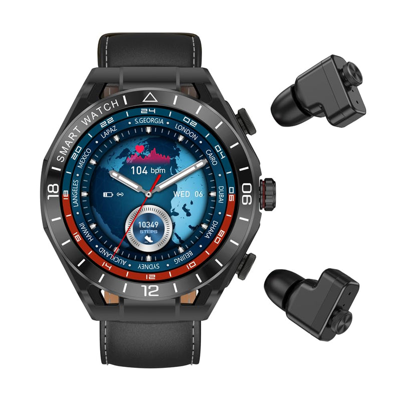 2 in 1 Smart Watch with Earbuds, 1.52" IPS Colorful Full Touch Screen Bluetooth Smartwatch for Men Women, Long Time Standby Men Women Sports Smart Watch Fitness Tracker (Black) Black