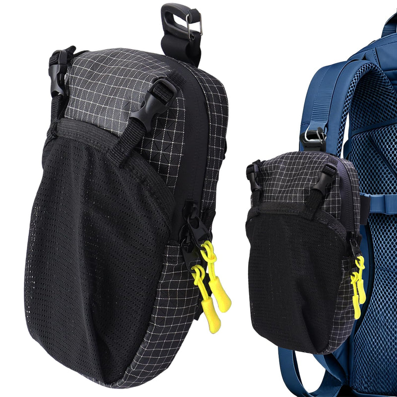 weryerker Backpack Shoulder Strap Pouch - Waterproof Strap Pack Phone Pouch, Backpack Strap Pocket Attachment Bag for Hiking, Travel, Cycling (Black) Black