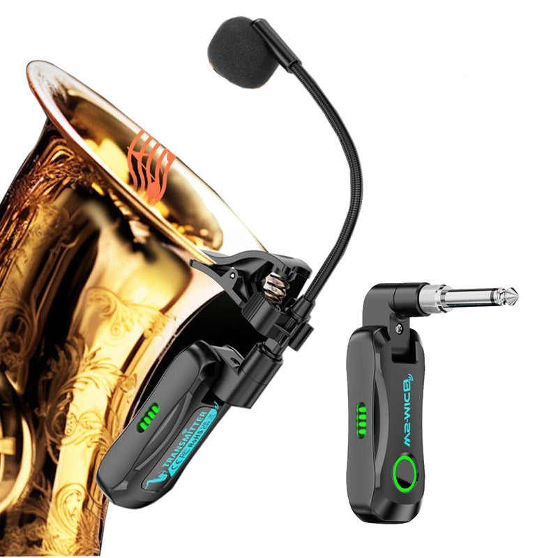 Wireless Saxophone Microphone System, High-Resolution 24- bit/44.1kHz Audio 2.4GHz Clip on Instrument Microphone Suitable for Brass (Trumpet, Trombone, Tuba, Cornet ), Low Latency Wireless Mic