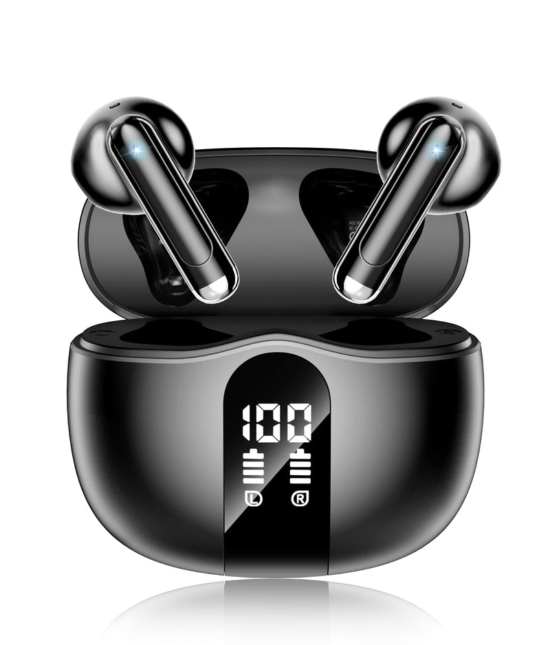 Wireless Earbuds, 2026 Bluetooth 5.4 Headphones Bass Stereo Ear Buds with Noise Cancelling Mic, LED Display in Ear Earphones 50H Playtime Ear Buds, IP7 Waterproof for Laptop Pad Phones Deep Black